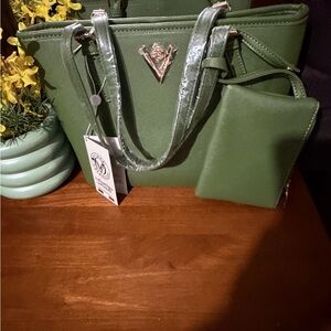 Valentino Orlandi Olive Green Structured Tote with Removable Pouch